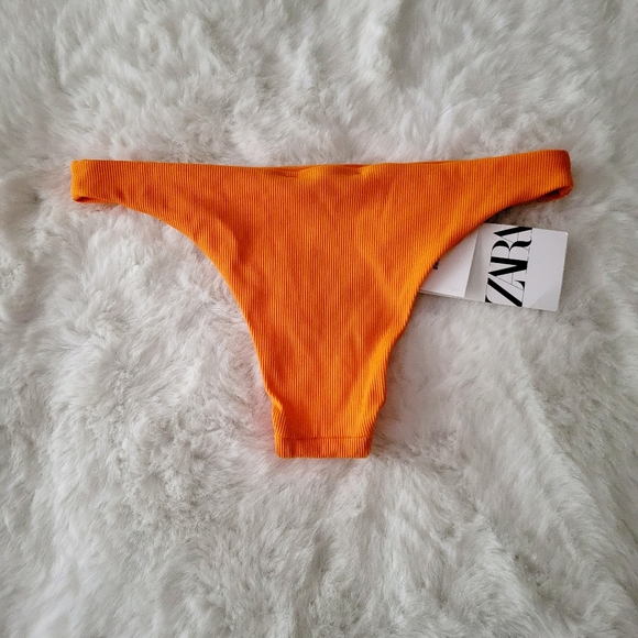🍹ZARA BRAND NEW ORANGE RIBBED BIKINI BOTTOMS SIZE S - Picture 3 of 4